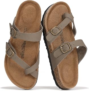 Project Cloud 100% Genuine Leather Womens Sandals Footbed Slides for Women