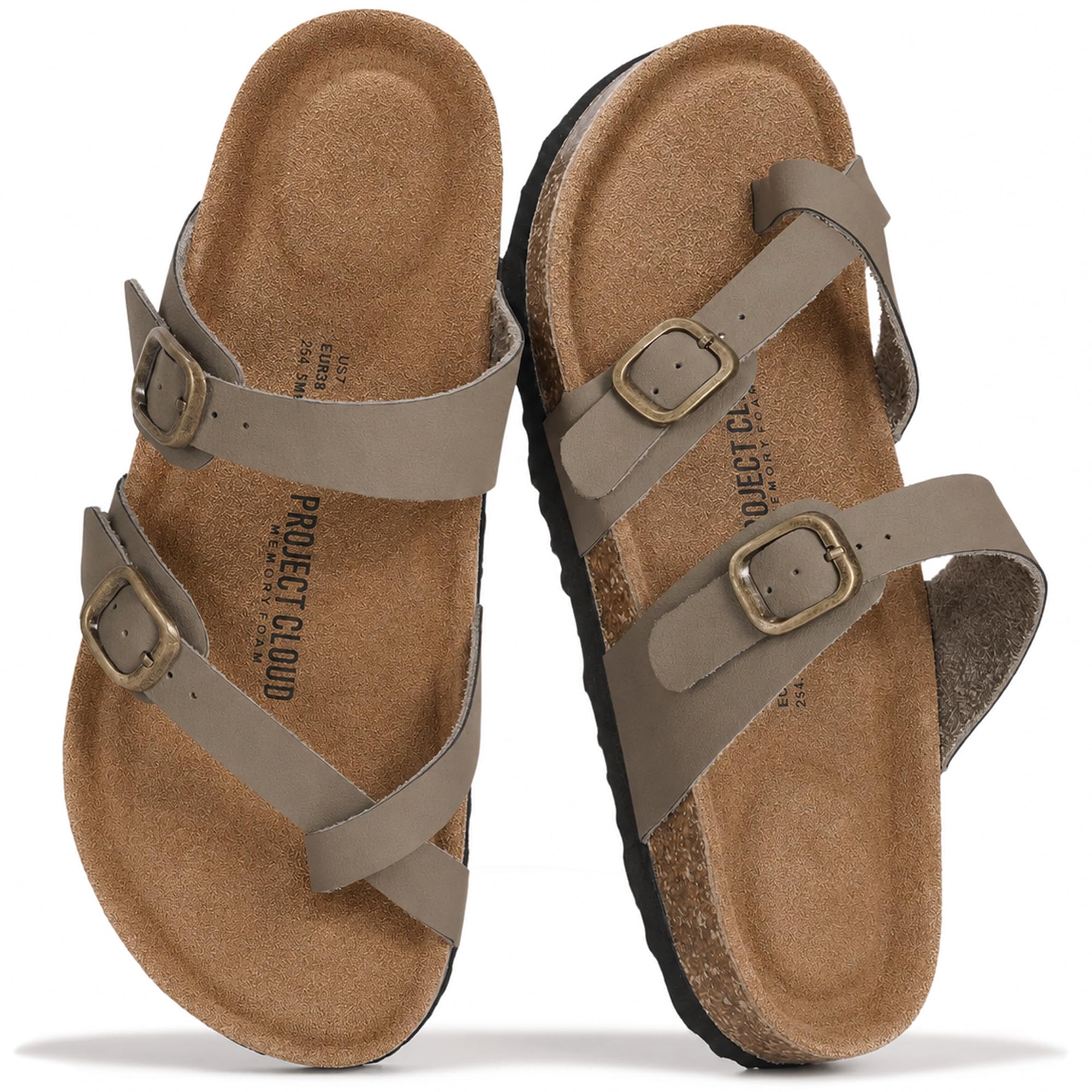 Project Cloud 100% Genuine Leather Womens Sandals Footbed Slides for Women