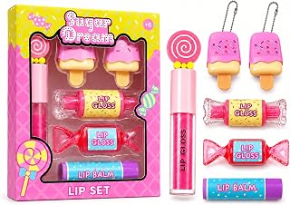 M&amp;U MAKE YOU UP MU 6-Piece Glossy Flavored Candy Lip Gloss Set for Girls, Kids Makeup Brithday Gift, Beautiful Shine, Plant-based, Party Favor Glitter Lipgloss Set Bulk Non Toxic Lip glosses Pack