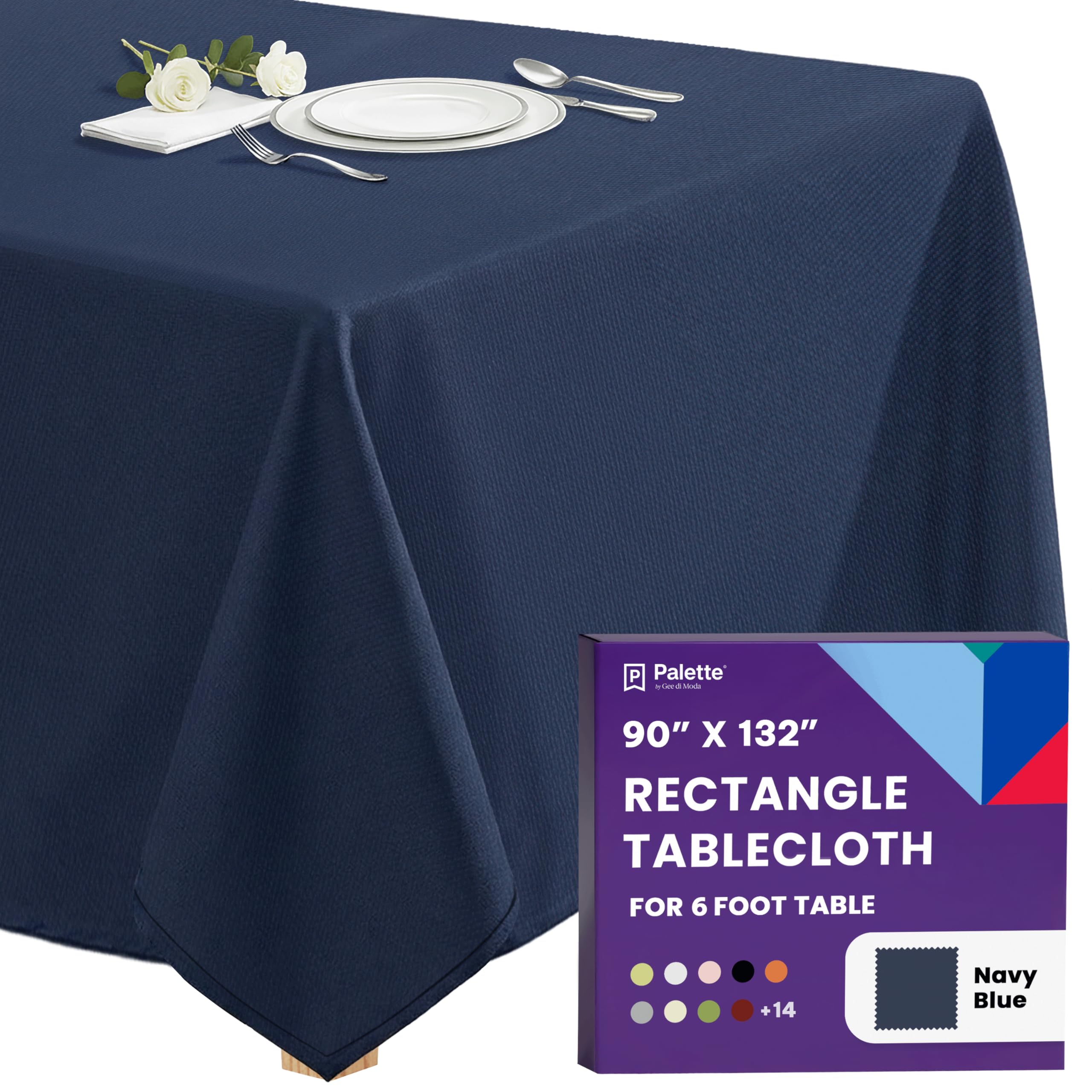 Gee Di Moda Rectangle Tablecloth - 90 x 132 Inch Navy Blue Table Cloth for 6 Foo