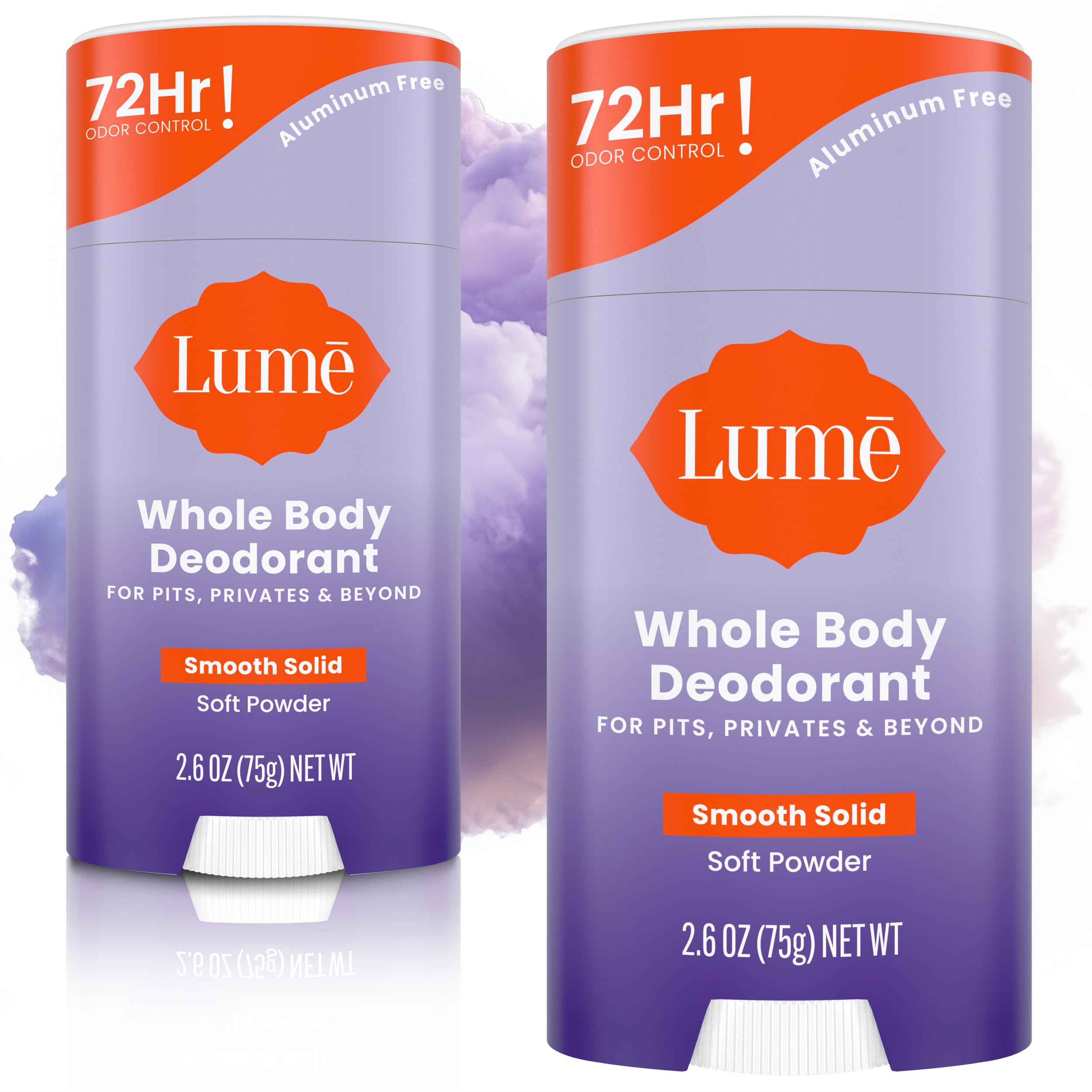 Lume Whole Body Deodorant - Solid Stick - 2.6 oz, 2 pk (Soft Powder) | 72-Hour O
