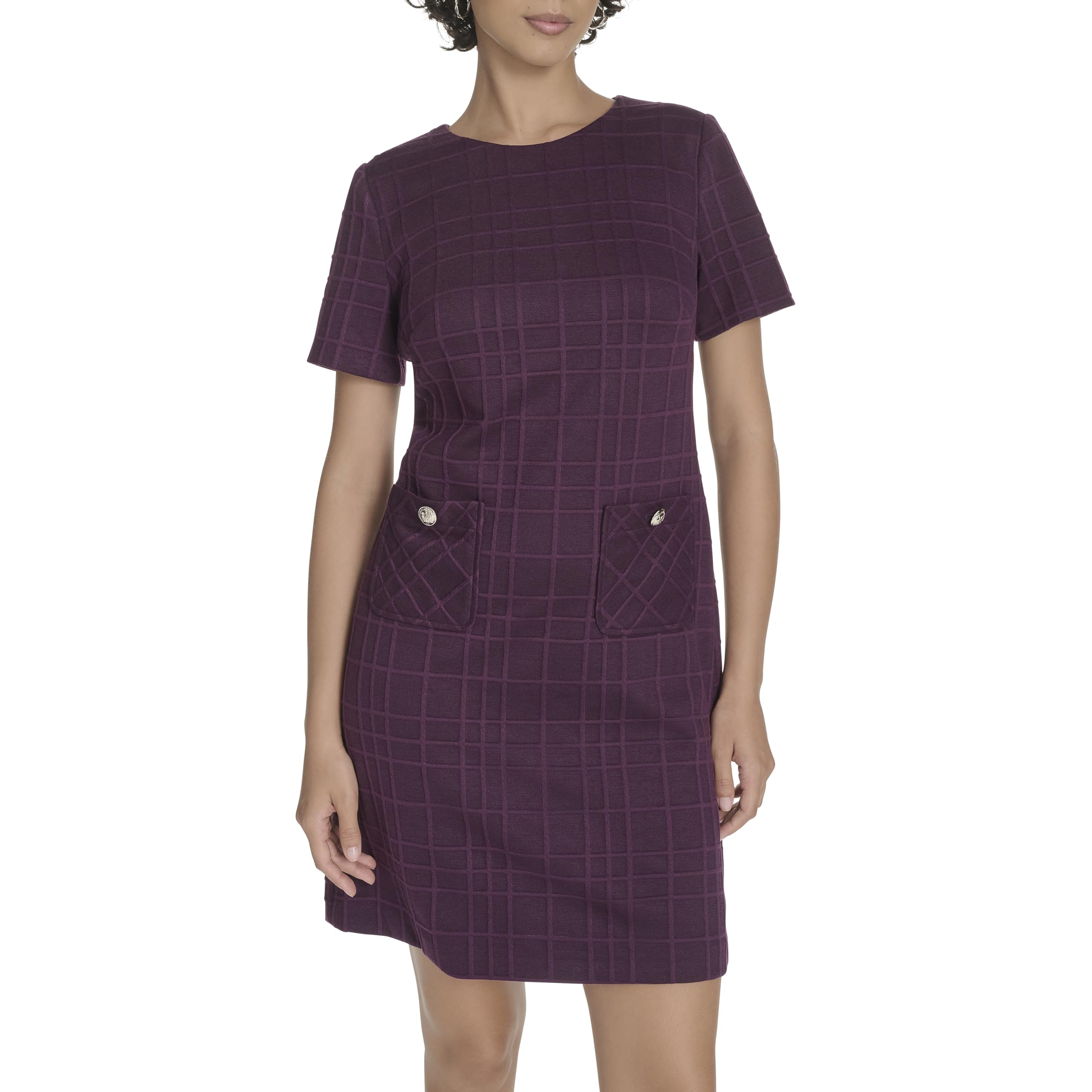 Tommy Hilfiger Womens Short Sleeve High Neck Novelty Button Sheath Mini DressDre