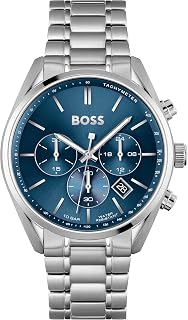 BOSS Men's 44mm Chronograph Quartz Watch Champion Collection with Stainless Steel or Leather Bracelet, Date Function, 3 Sub-Dials, 10ATM Water Resistance