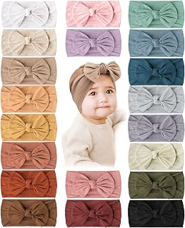 Prohouse 20 Pcs Baby Girl Bows and Headbands, Elastics Nylon Hairbands | Ultra Soft &amp; Stretchy, One Size Fits All, No Compression Marks, Hair Accessories for Newborns, Infants &amp; Toddlers (Clay)