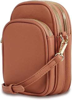 MALI+LILI Josie Stylish Lightweight Triple Compartment Cell Phone Crossbody Bag Shoulder Bag Purse for Women Color: Brown