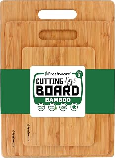 Freshware Bamboo Cutting Boards for Kitchen, Wooden Cutting Board, Set of 3 | Wood Chopping Boards, Small Cutting Board Set, 13 x 9.5, 11 x 8.5, 8 x 6 Inch, Lightweight, Hanging Hole, Knife-Friendly