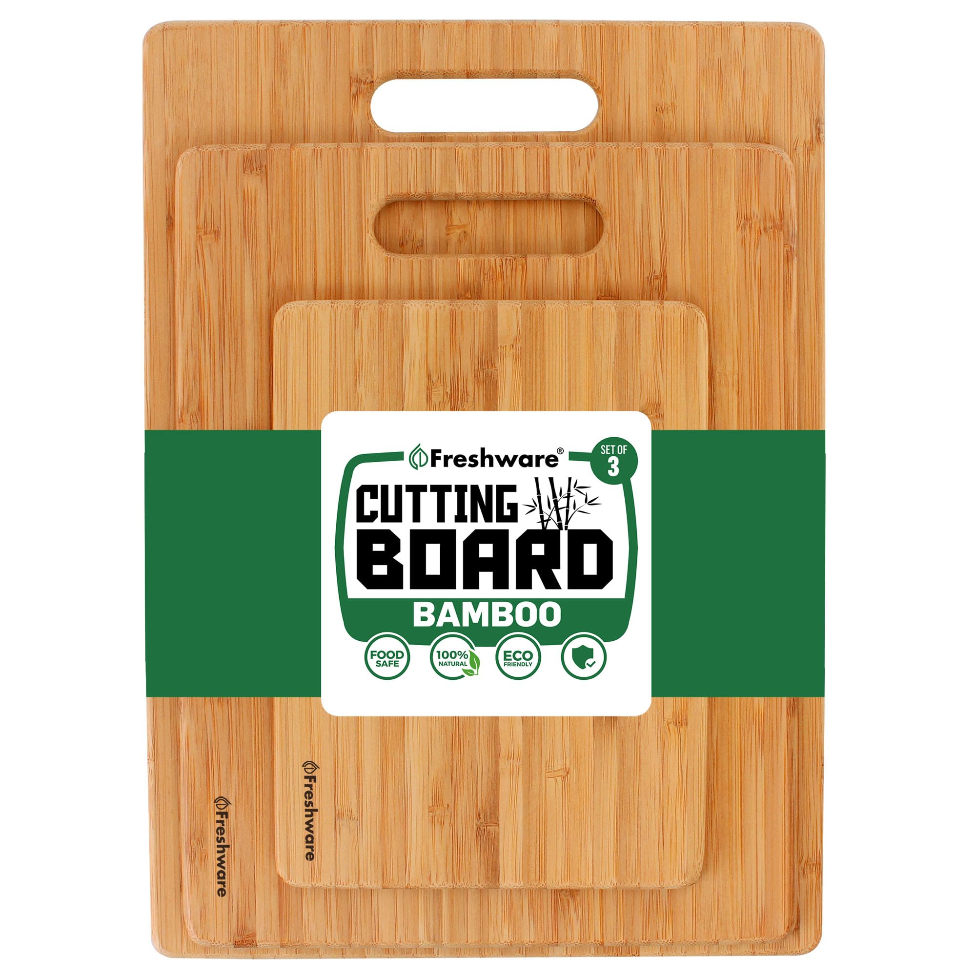 Freshware Bamboo Cutting Boards for Kitchen, Wooden Cutting Board, Set of 3 | Wo