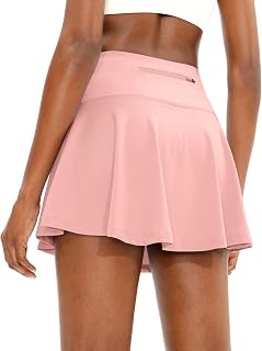 SANTINY, Women's 4 Pocket Pleated Tennis Skirt with Shorts High Waist