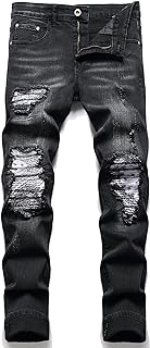 OIIIO Men's Patch Ripped Stretch Regular Fit Jean