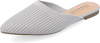 Journee Flat Knit Mules for Women - Closed Pointed Toe Slip-On Shoe - Comfortable Aniee Slide