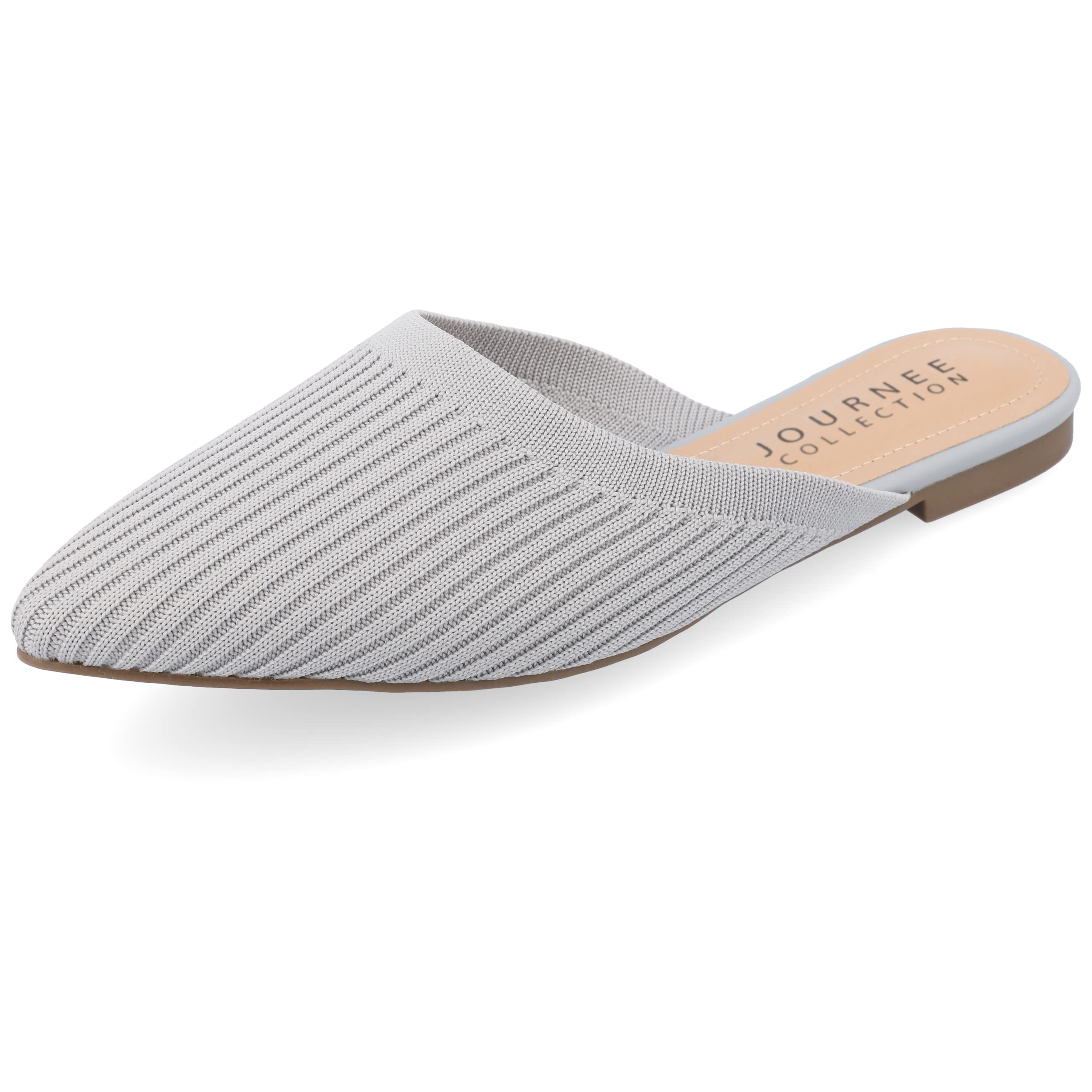 Journee Flat Knit Mules for Women - Closed Pointed Toe Slip-On Shoe - Comfortabl
