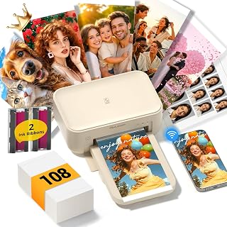 HPRT Photo Printer 4x6 with 108 Sheets Photo Paper & 2 Ribbons | Instant Picture Printer for iPhone & Android, Bluetooth, Wi-Fi (built-in hotspot), Dye Sublimation, Portable, Home Use