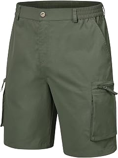 QPNGRP Men's 9" Inseam Stretch Waist Zipper Cargo Shorts with 6 Pockets