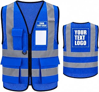 High Vis Safety Vest Reflective Strips, Multi-Pocket Design, Available in Yellow,Orange,black,Pink,blue,Red,purple