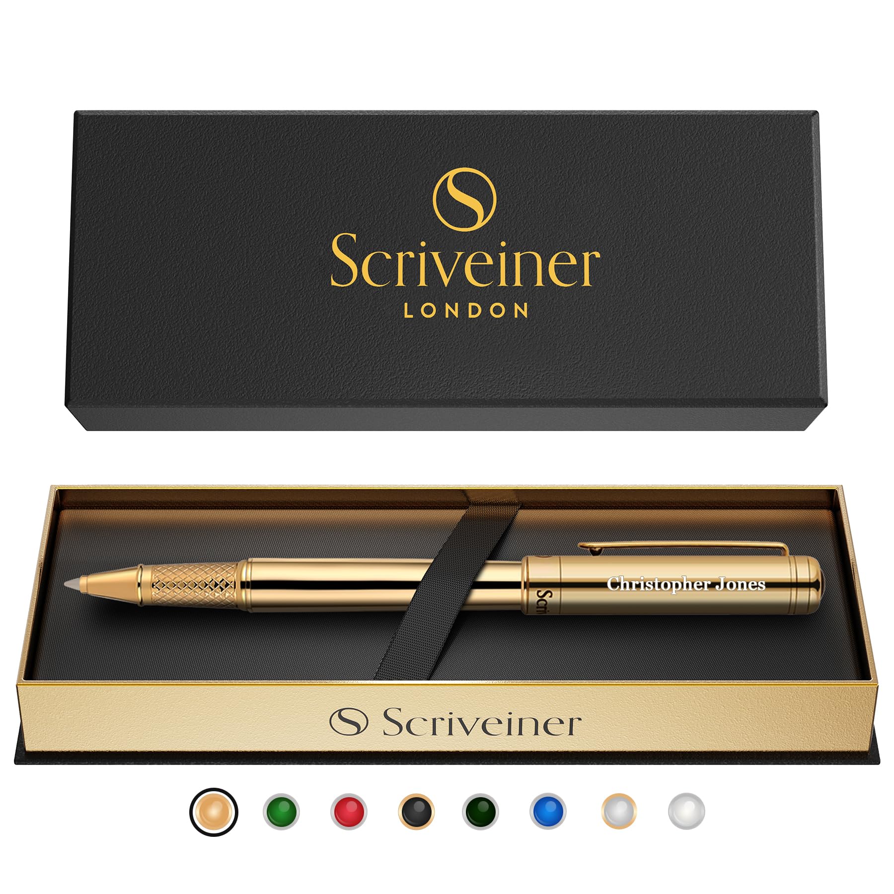 Scriveiner Personalised Gold Rollerball Pen - Stunning Luxury Pen, Real Gold Pla