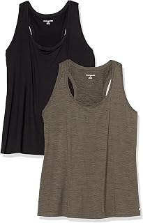 Amazon Essentials Women's Scoop Neck Racerback Tank Top, Quick Dry Stretch Tech Fabric Multipack