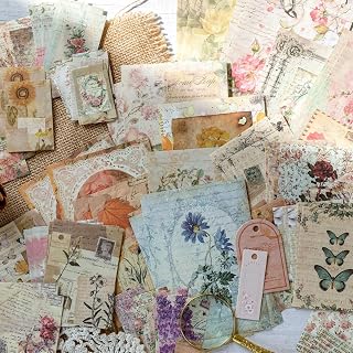 100 Pcs Floral Frame Scrapbooking Paper Vintage Ephemera Junk Journal Supplies Decorative Frame Craft Paper Multi Size Retro Background Paper Scrapbooking Journal for DIY