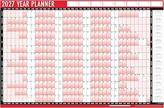 2027 Wall Planner A1 Calendar Large 85cm X 58cm | Laminated, Unmounted, With Stickers And Pen, Year Planner