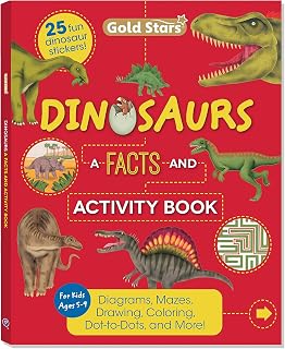 Dinosaur Facts and Activity Book with Stickers for Kids Ages 5-9 Includes Diagrams, Mazes, Coloring, Dot-to-Dots, Stickers, and More