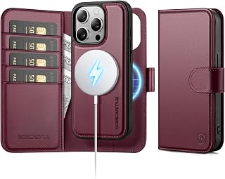 for iPhone 15 Pro Case Wallet with Card Holder,Wine Red