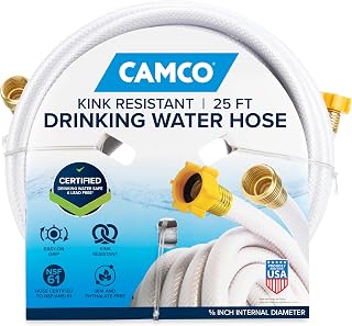 Camco TastePURE 25-Ft RV Drinking Water Hose - Made in the USA | Contains No Lead, No BPA & No Phthalate - Features Diamond-Hatch Reinforced PVC Design - 5/8” Inside Diameter (22783)
