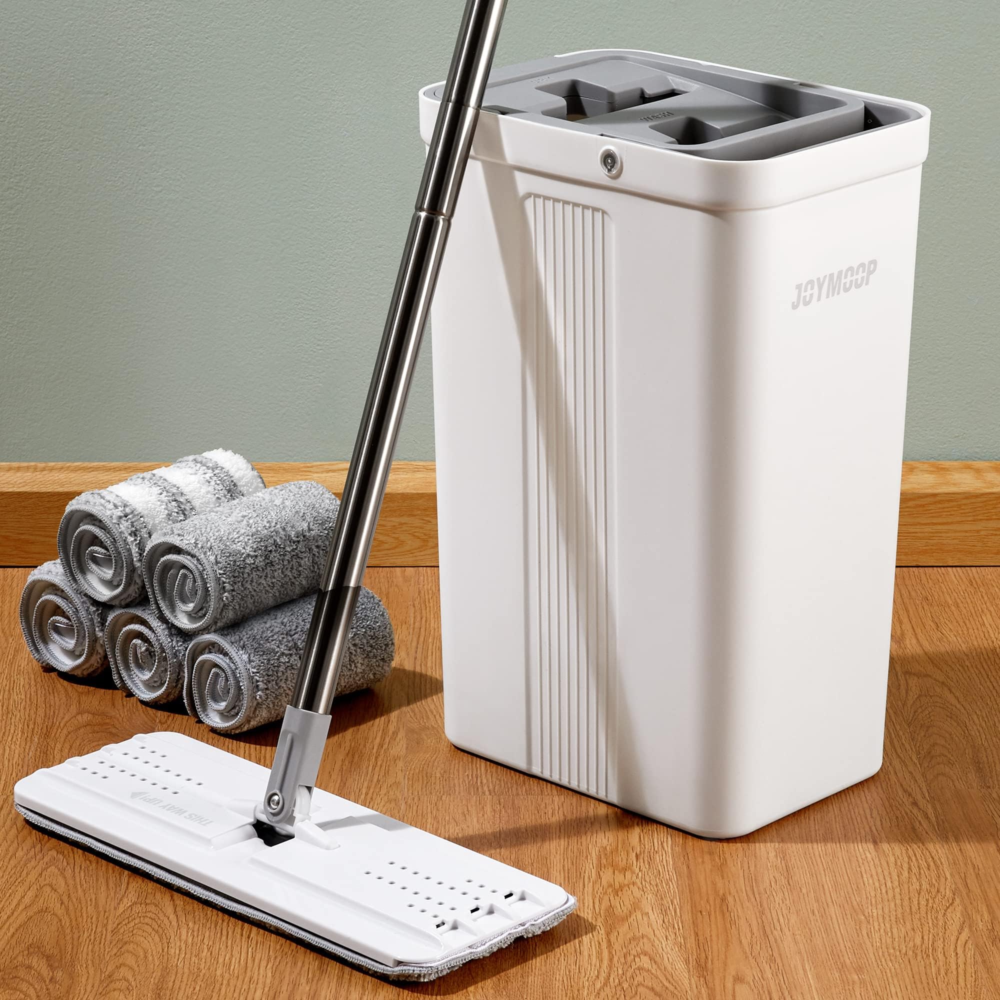 JOYMOOP Mop and Bucket with Wringer Set, Flat Mop and Bucket, Wet and Dry, Inclu