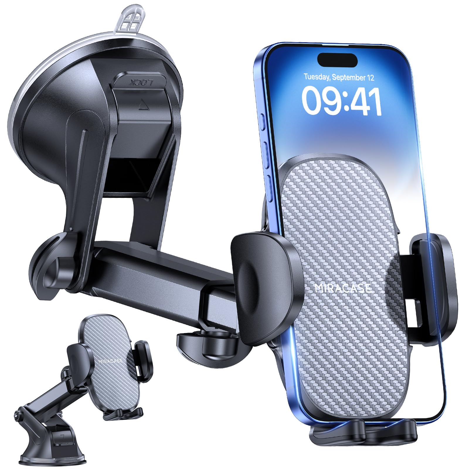 Miracase Car Phone Holder for Cars Dashboard Windscreen Desk, 3in 1 Mobile Phone