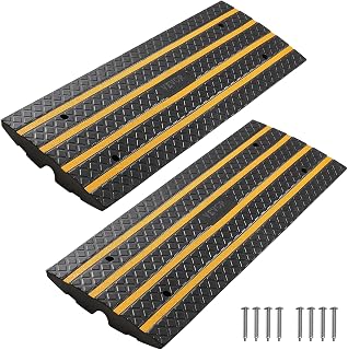 VEVOR Car Driveway Rubber Curb Ramp, 2 Pack 48.8-inch-Long Heavy Duty Low Profile Slope Ramps, 2.6’’ Rise, 33069 lbs Load Capacity, Reflective Safety Strips, for Vehicles, RVs, and Wheelchairs