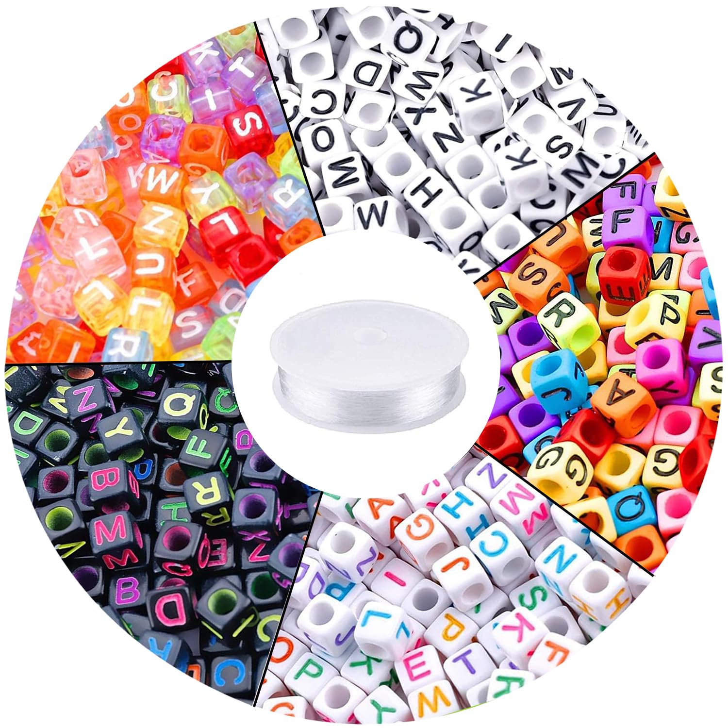 Augshy 1400pcs 5 Color Cube Alphabet Bead,Letter Beads DIY Activity Craft | 6mm 