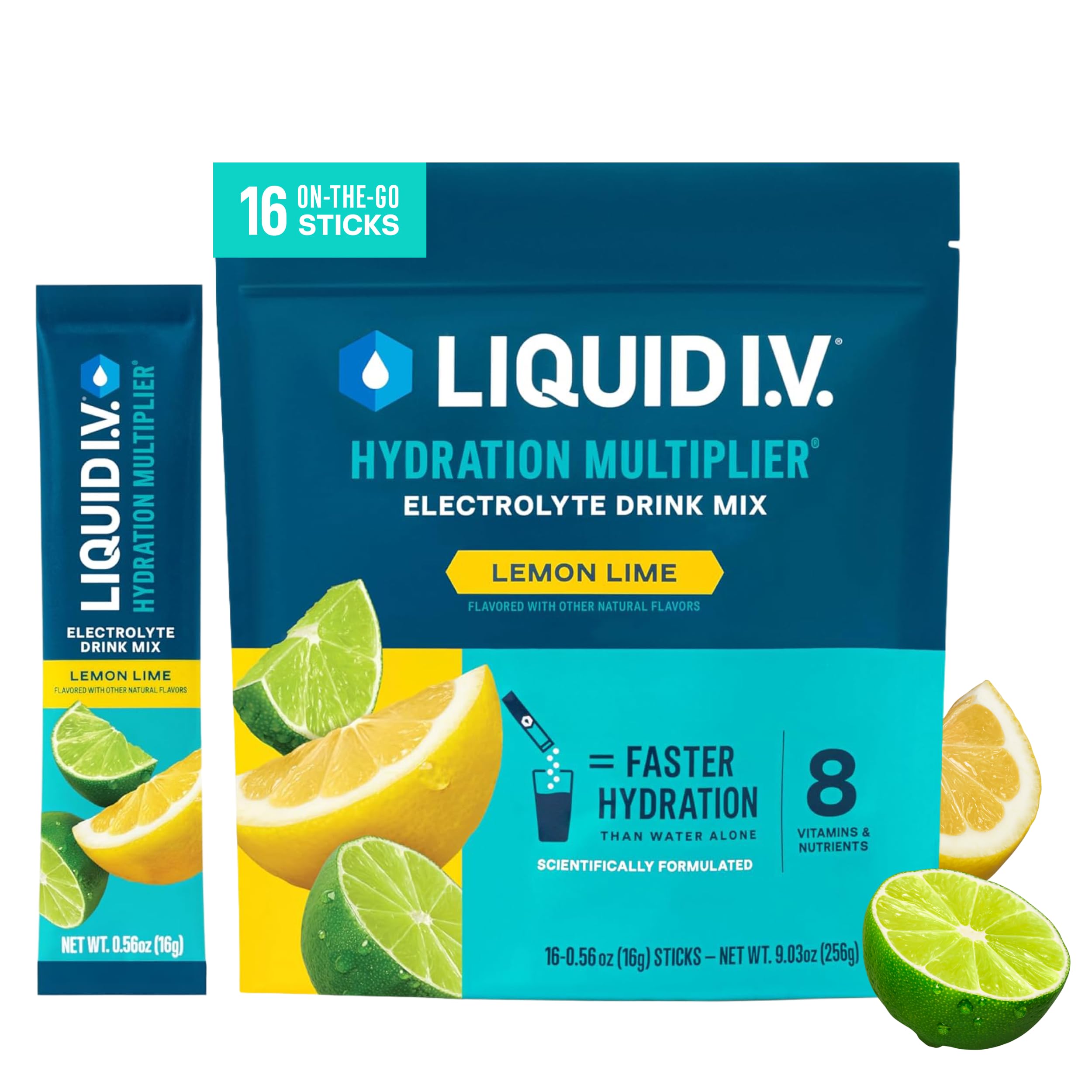 Liquid I.V. Hydration Electrolytes, Lemon Lime, 16 Count | Scientifically Formul
