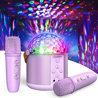 Exssary Karaoke Machine with Disco LED Lights for Kids Adults, Toys Birthday Gifts for Girls 3 4 5 6 7 8-12 Years Old Portable Speaker with 2 Bluetooth Microphone Family Home Party