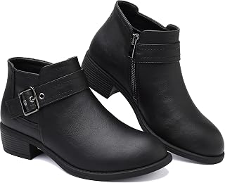 ziitop Women's Black Zip Up Ankle Boots Elegant Ankle Boots Women Pointed Toe Buckle Western Chelsea Boots Autumn Winter Unlined Versatile