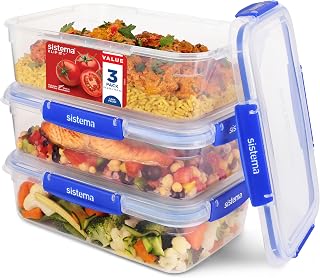 Sistema KLIP IT PLUS Food Storage Containers | 1 Litre | Airtight Container Set | Lunch Box with Airtight Seal | Easy Locking Clip | 4 Pieces
