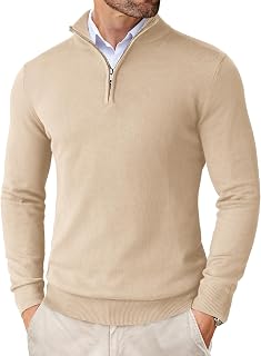 COOFANDY Men's Knitted Turtleneck Zipper Jumper Leisure Knitted Sweaters Black Sweatshirt Knitwear Sweatshirts Work