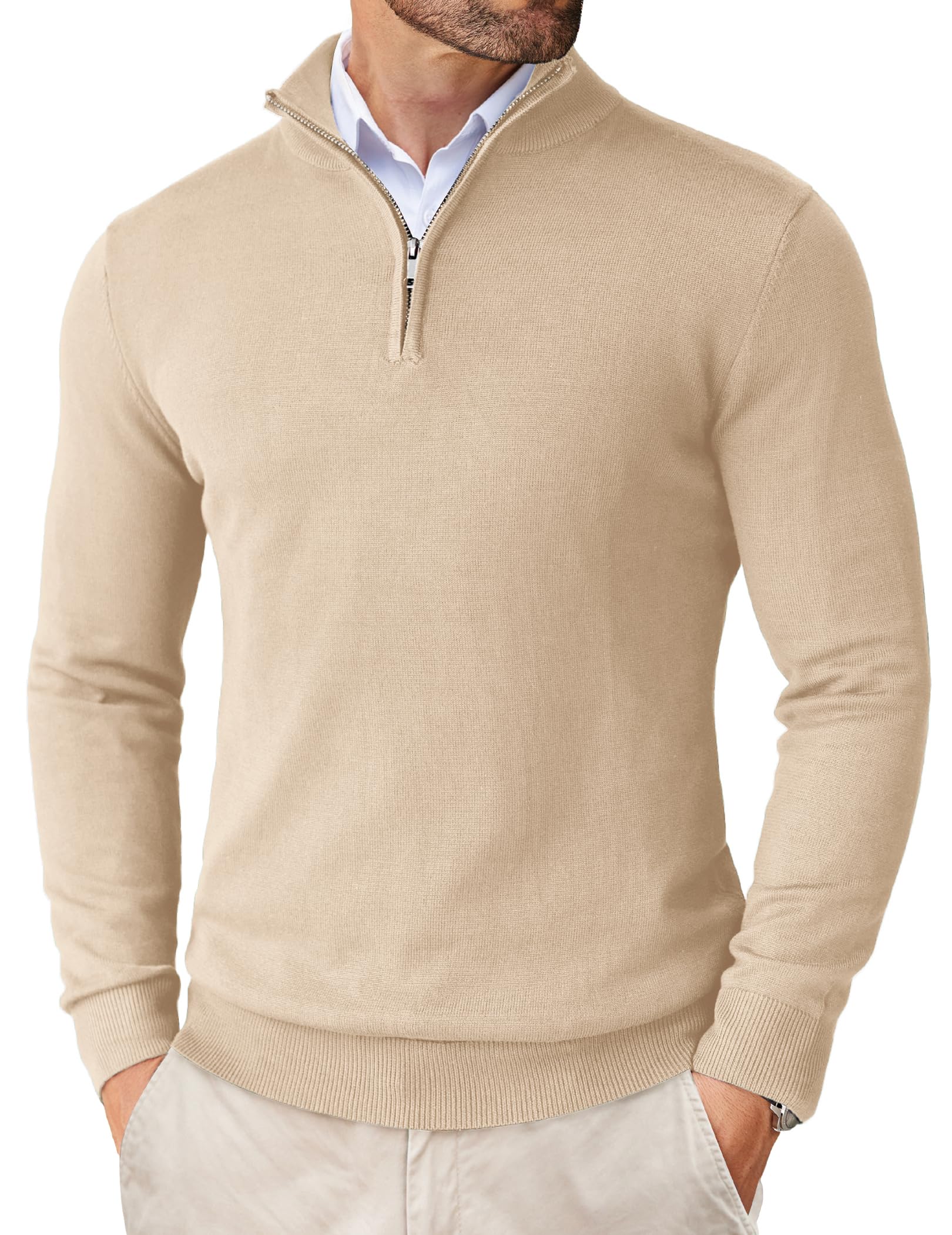 COOFANDY Men's Knitted Turtleneck Zipper Jumper Leisure Knitted Sweaters Black S