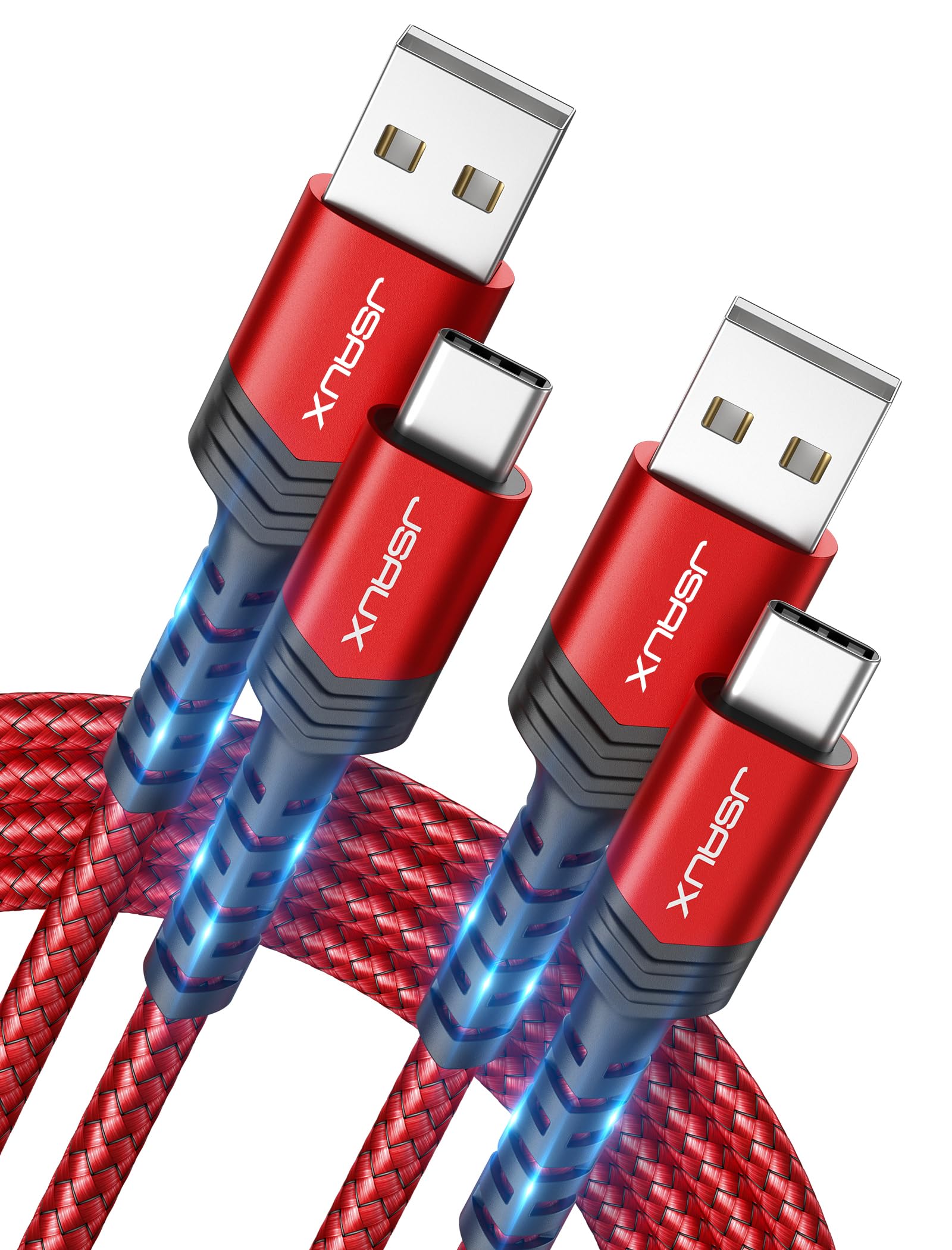 JSAUX USB C Cable for iPhone 18 Pro Carplay, Samsung Galaxy, 2m 2-Pack, Red | 3.