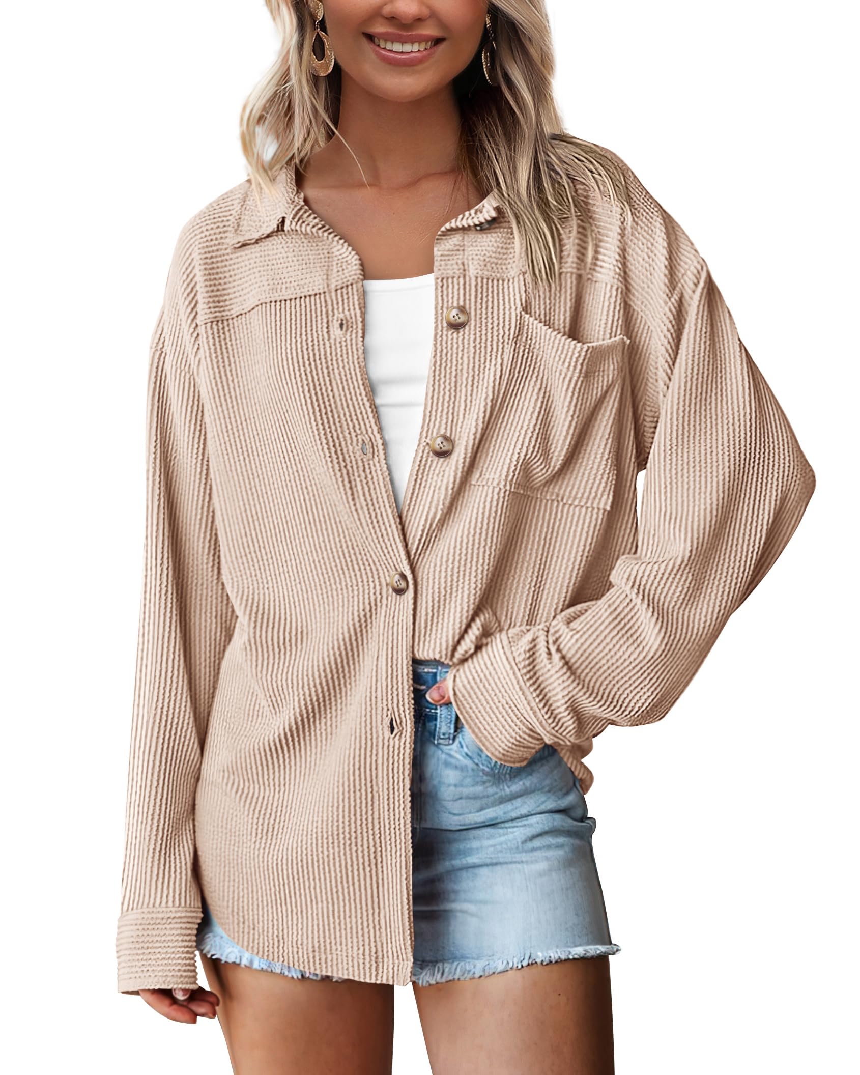 PRETTYGARDEN Women's Textured Oversized Button Down Shirts