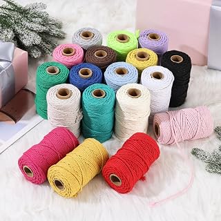 30M Natural Macrame Cord 3mm Colorful Cotton Cord for Wall Hanging, Plant Hanging, Knitting, Wrapping, DIY Crafts Decoration