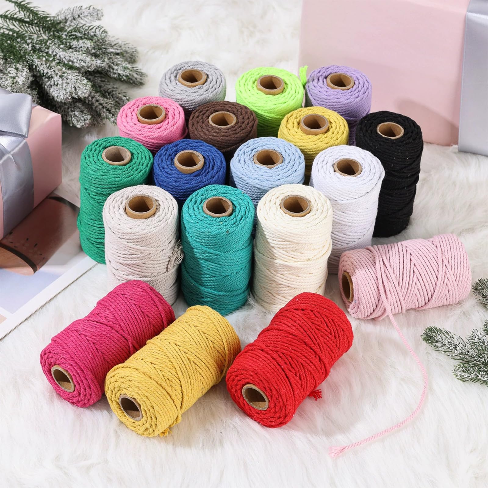 30M Natural Macrame Cord 3mm Colorful Cotton Cord for Wall Hanging, Plant Hangin