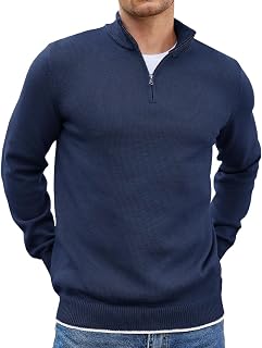 COOFANDY Men's Quarter Zip Up Pullover Slim Fit Lightweight Mock Neck Long Sleeve Sweaters