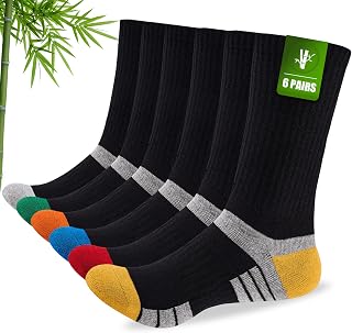 Stoeury Mens Bamboo Socks, Wicking Breathable Cushioned Sports Socks for Hiking Walking Athletics Working Running Trekking Cycling, Men Women, Outdoor Anti Blister Crew Seamless Sock Gifts 6/10 Pairs