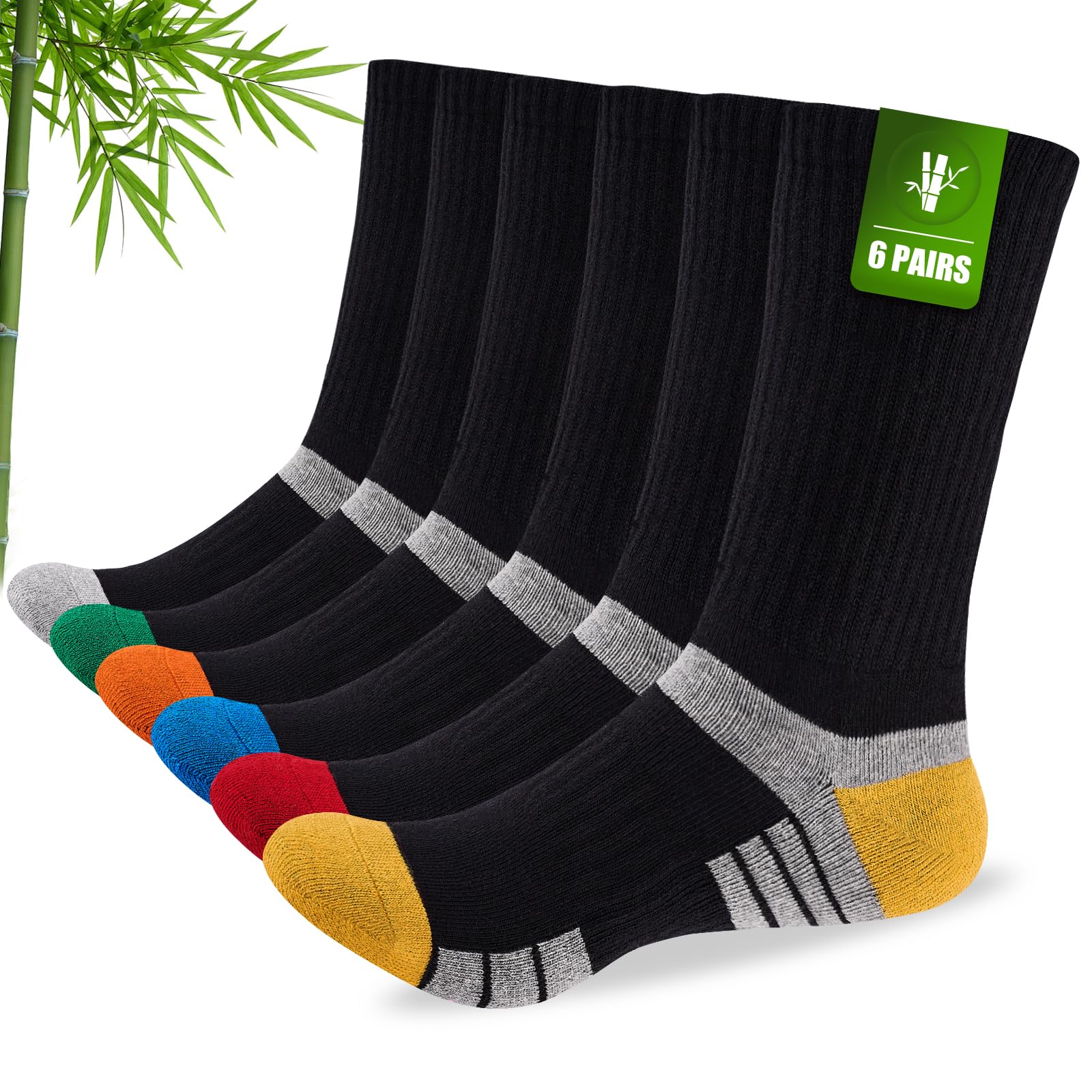 Stoeury Mens Bamboo Socks, Wicking Breathable Cushioned Sports Socks for Hiking 