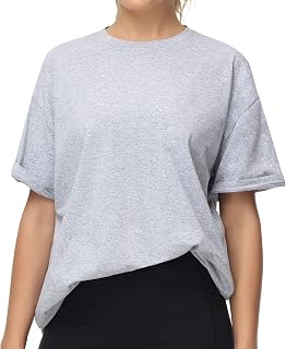 THE GYM PEOPLE Women's Oversize Cotton T-Shirt Short Sleeve Basic Sports
