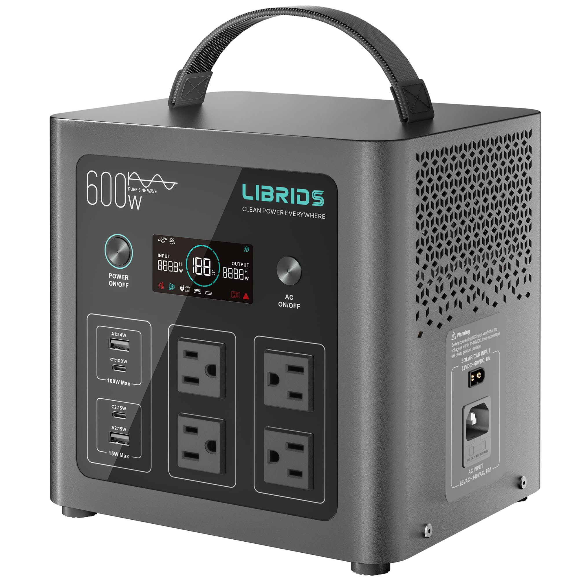 LIBRIDS Portable Power Station 640Wh, 1200W Surge, Solar Generator 4 AC | Backup