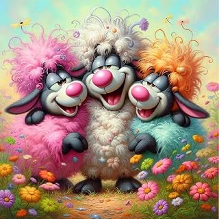 pchmcu 5D Diamond Art Kits for Adults,Three Funny Sheep Diamond Painting Kits for Beginner,DIY Round Full Gem Art Kits for Adults Home Wall Decor 12X16 Inch