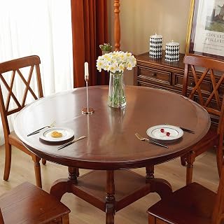Tablecloth Round Transparent Embossed Diameter 35.4 inches (90 cm), PVC Table Mat 0.04 inch (1 mm) Thick, PVC Desk Mat Vinyl, Round Table Cover Waterproof, Stain Resistant, Water Repellent