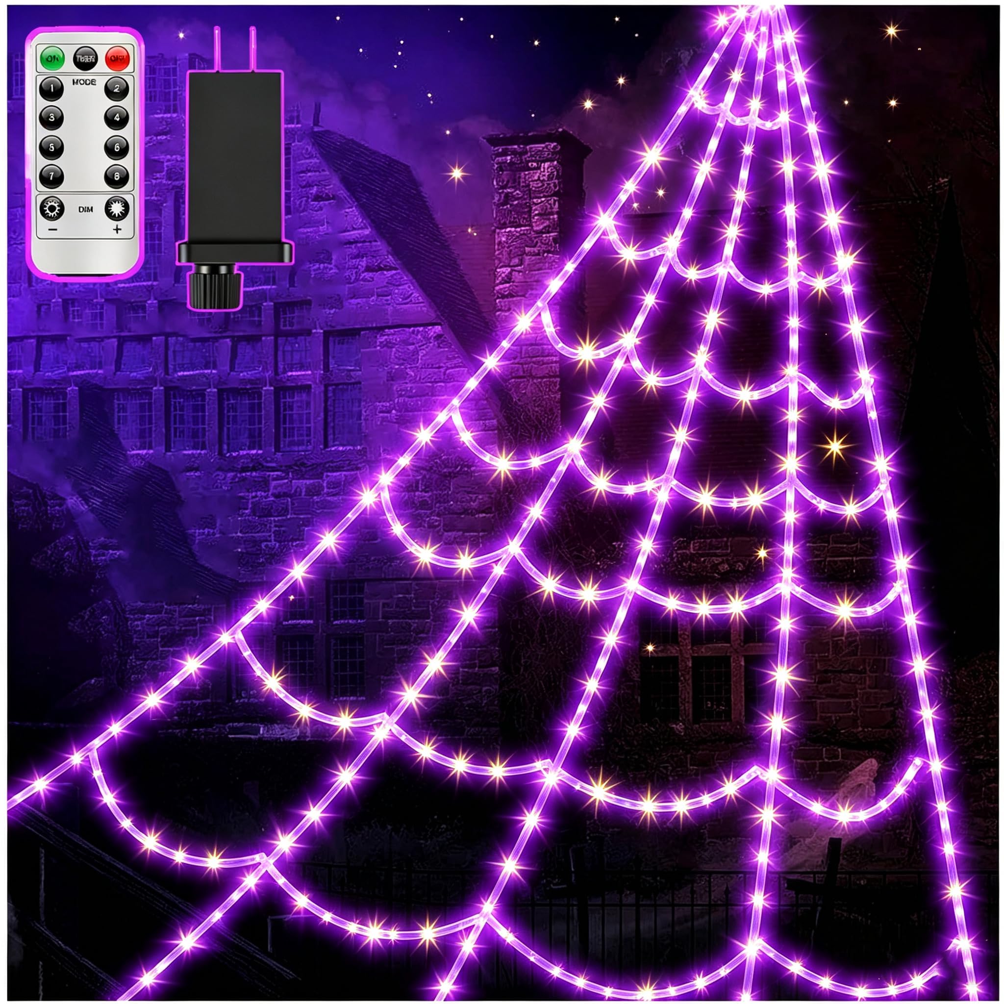 LCHUANG Spider Webs Halloween Decor Lights - 450 LEDs Outdoor Halloween String L