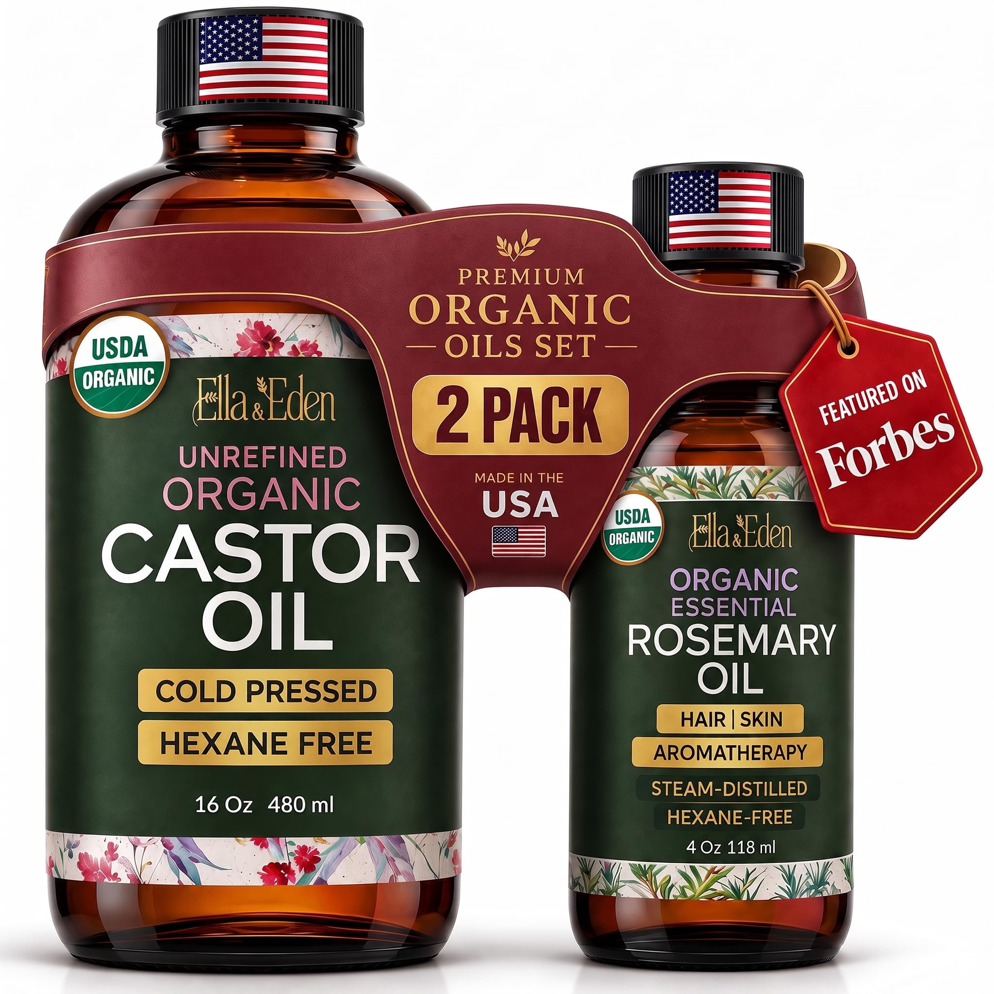 Ella & Eden Hair Growth Oil Bundle - Organic Castor Oil 16 Oz & Organic Rosemary