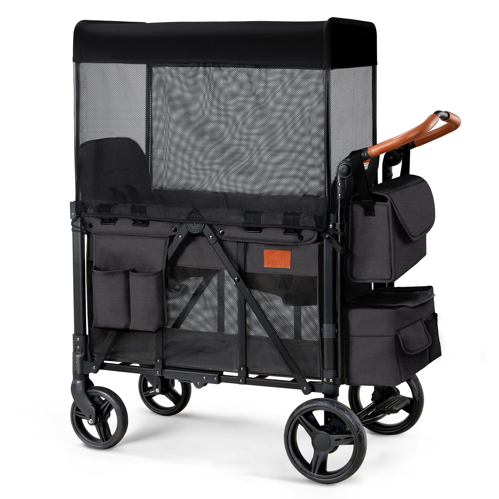 ZTDM Wagon Stroller for 2 Kids, High Seat & 5 Point Harness, Foldable All-Terrai