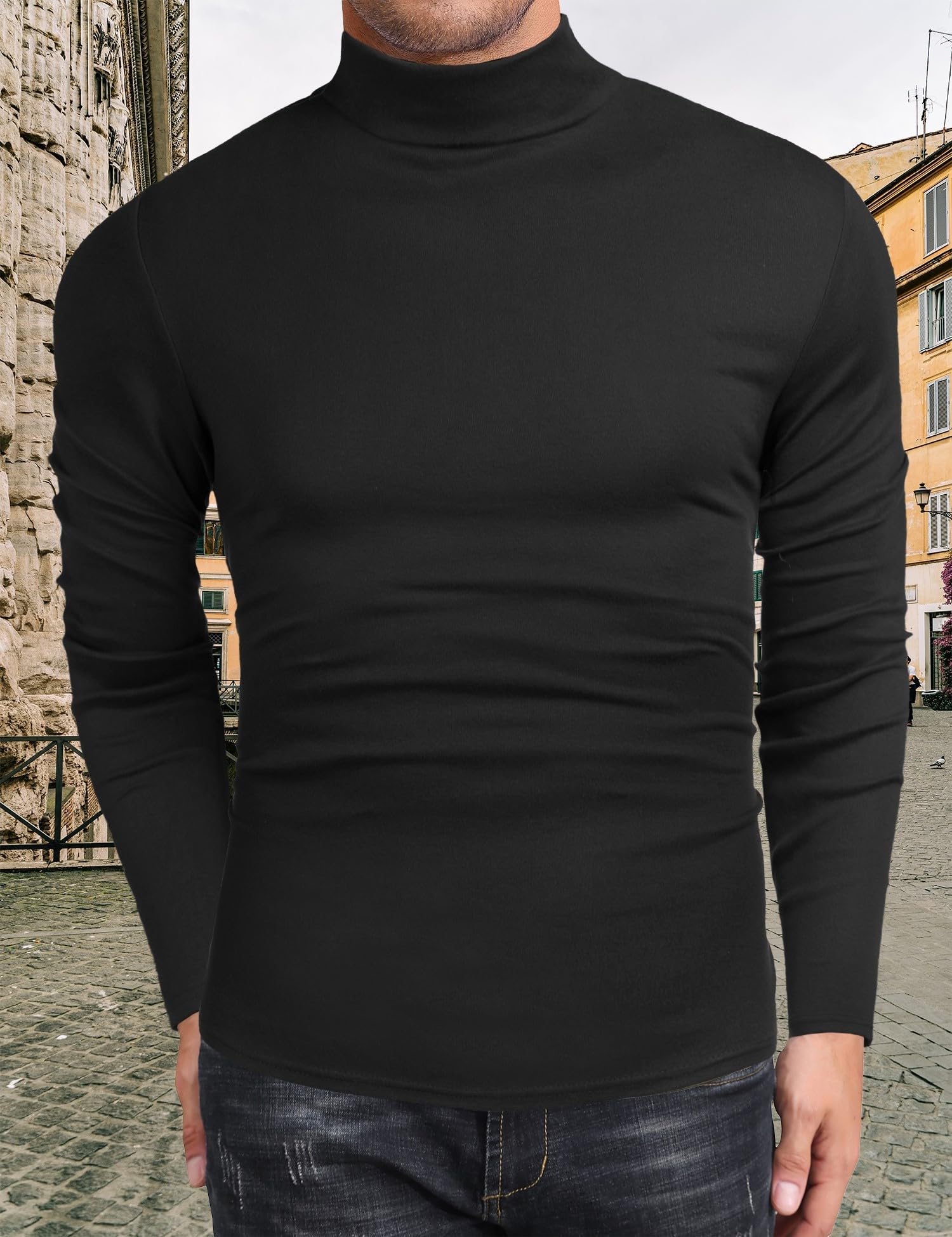Men's Turtleneck Sweater Casual Long Sleeve Slim Fit Basic